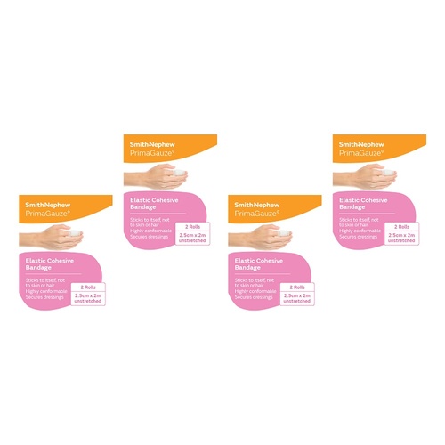Primagauze Elastic Cohesive Bandage 2.5cm x 2m 2 Rolls Pack of 4