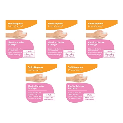 Primagauze Elastic Cohesive Bandage 2.5cm x 2m 2 Rolls Pack of 5
