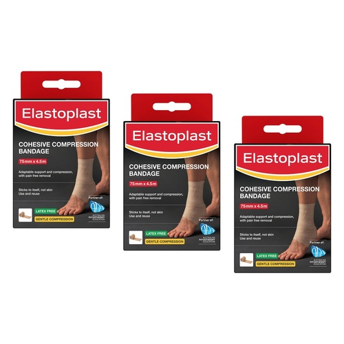 Elastoplast Cohesive Compression Bandage 75mm x 4.5m Pack of 3