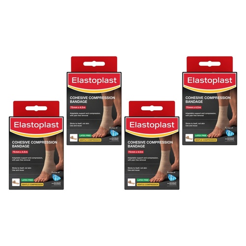 Elastoplast Cohesive Compression Bandage 75mm x 4.5m Pack of 4