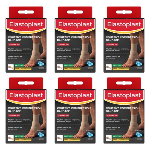 Elastoplast Cohesive Compression Bandage 75mm x 4.5m Pack of 6