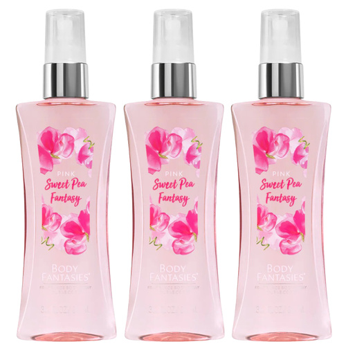 Body Fantasies Pink Sweet Pea Fantasy Body Spray 94ml 3 Pack