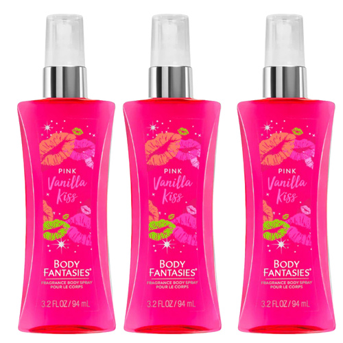 Body Fantasies Pink Vanilla Kiss Body Spray 94ml 3 Pack