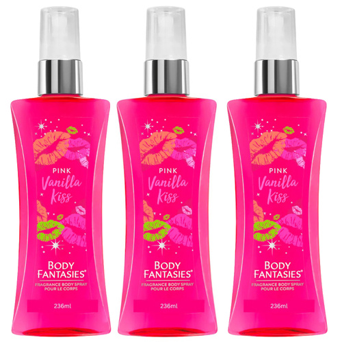 Body Fantasies Pink Vanilla Kiss Body Spray 236ml Pack of 3
