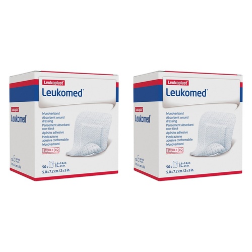 Leuko Leukomed T Sterile Wound Dressing 5cm x 7.2cm White 50 Pack Bundle of 2