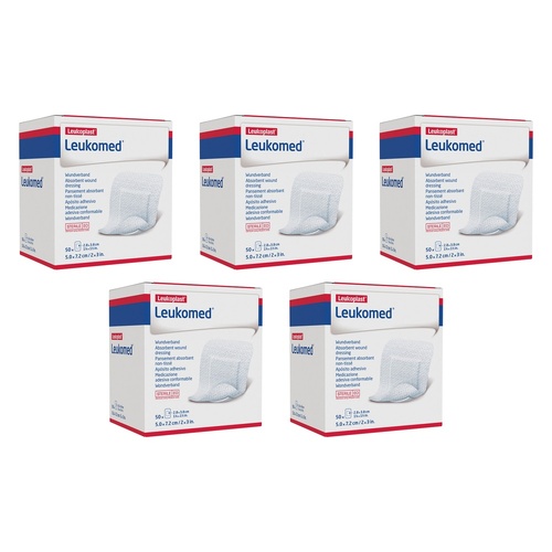 Leuko Leukomed T Sterile Wound Dressing 5cm x 7.2cm White 50 Pack Bundle of 5