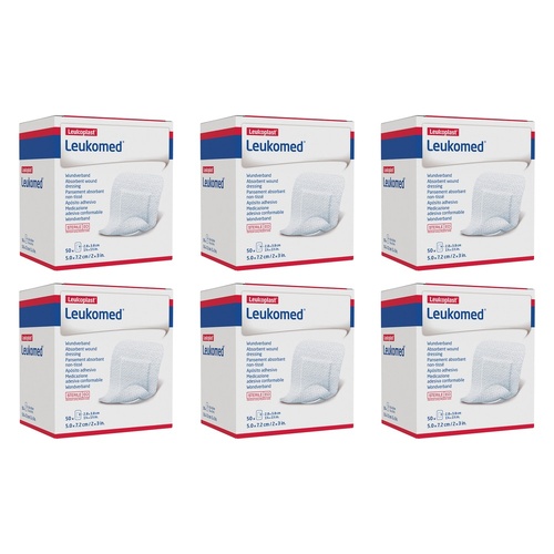 Leuko Leukomed T Sterile Wound Dressing 5cm x 7.2cm White 50 Pack Bundle of 6