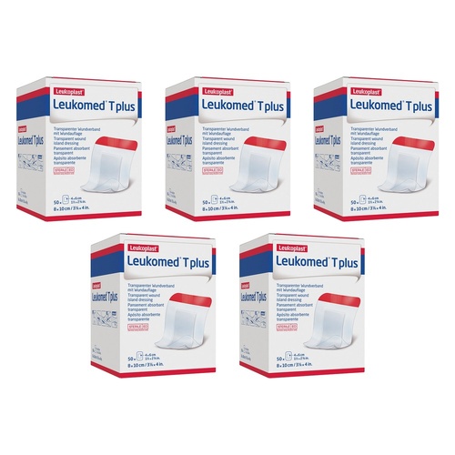 Leuko Leukomed T Plus Sterile Transparent Film Dressing 8cm x 10cm Bundle of 5