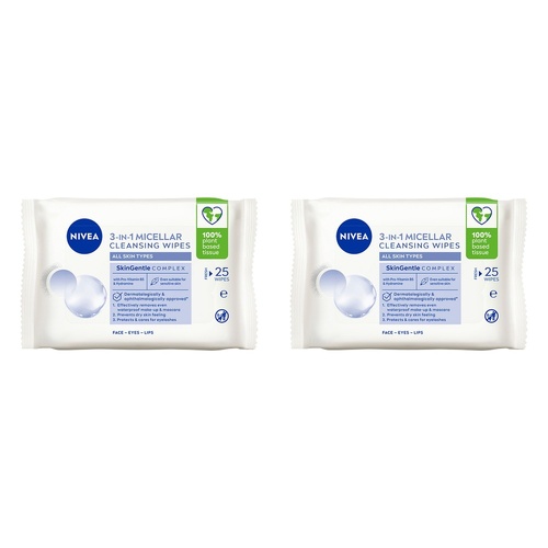 NIVEA 3-in-1 Micellar Cleansing 25 Wipes Pack of 2