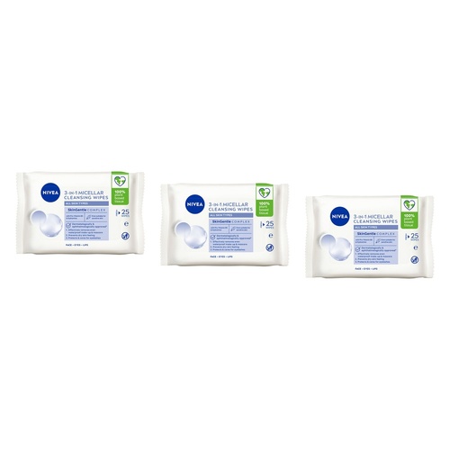 NIVEA 3-in-1 Micellar Cleansing 25 Wipes Pack of 3