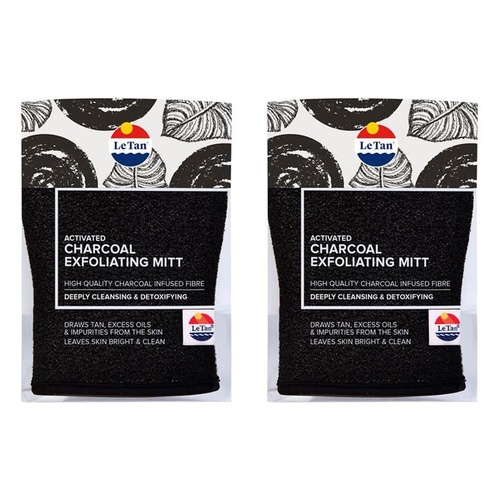 Le Tan Activated Charcoal Exfoliating Mitt Pack of 2
