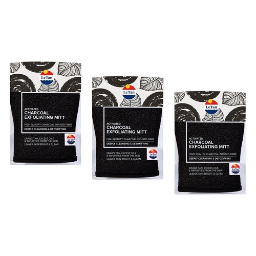 Le Tan Activated Charcoal Exfoliating Mitt Pack of 3