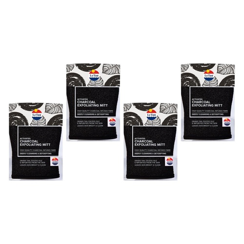 Le Tan Activated Charcoal Exfoliating Mitt Pack of 4