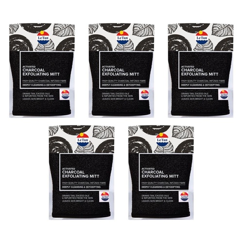 Le Tan Activated Charcoal Exfoliating Mitt Pack of 5