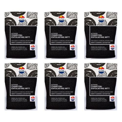 Le Tan Activated Charcoal Exfoliating Mitt Pack of 6