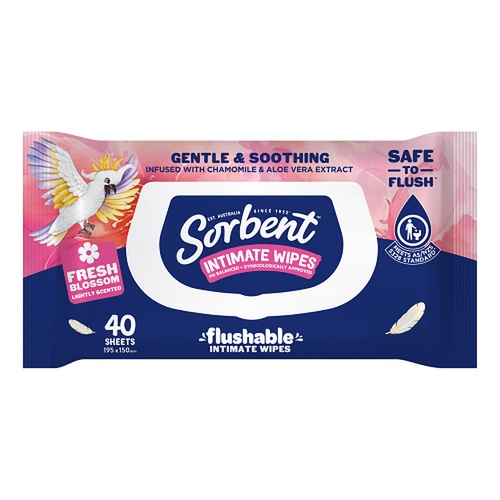 Sorbent Flushable Intimate Wipes 40 Pack