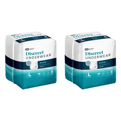 Pharmacy Health Discreet Underwear Large Moderate 8 Pack x 3 Bundle of 2
