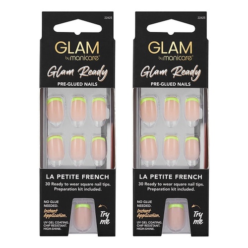Glam by Manicare Glam Ready Pre-Glued Nails La Petite French 30 Bundle of 2