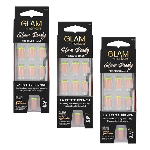 Glam by Manicare Glam Ready Pre-Glued Nails La Petite French 30 Bundle of 3