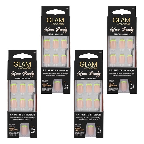 Glam by Manicare Glam Ready Pre-Glued Nails La Petite French 30 Bundle of 4