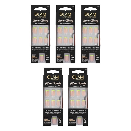 Glam by Manicare Glam Ready Pre-Glued Nails La Petite French 30 Bundle of 5