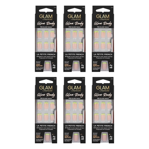 Glam by Manicare Glam Ready Pre-Glued Nails La Petite French 30 Bundle of 6