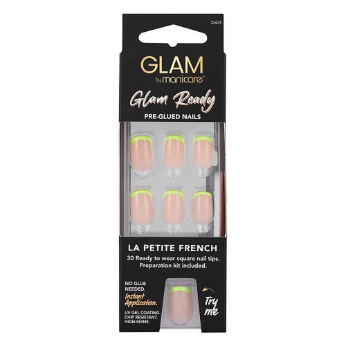 Glam by Manicare Glam Ready Pre-Glued Nails La Petite French 30 Pack x 6