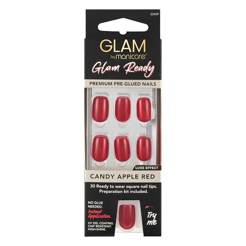 Glam by Manicare Glam Ready Pre-Glued Nails Candy Apple Red 30 Pieces x 6