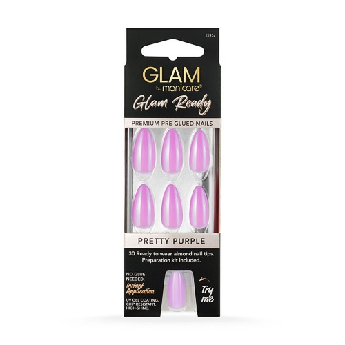 Glam by Manicare Glam Ready Pre-Glued Nails Pretty Purple 30 Pack x 6
