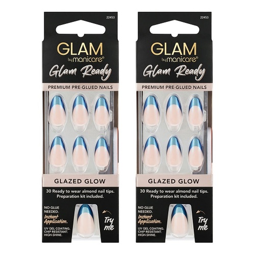 Glam by Manicare Glam Ready Pre-Glued Nails Glazed Glow 30 Pack x 6 Bundle of 2
