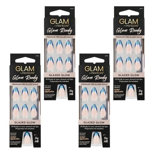 Glam by Manicare Glam Ready Pre-Glued Nails Glazed Glow 30 Pack x 6 Bundle of 4