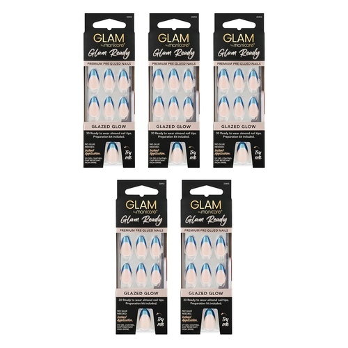 Glam by Manicare Glam Ready Pre-Glued Nails Glazed Glow 30 Pack x 6 Bundle of 5