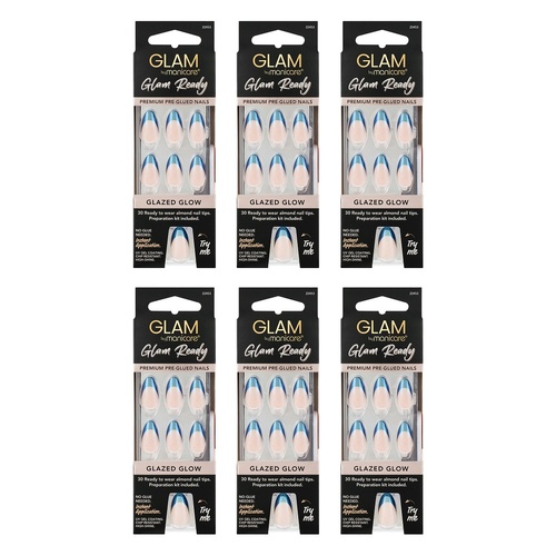Glam by Manicare Glam Ready Pre-Glued Nails Glazed Glow 30 Pack x 6 Bundle of 6
