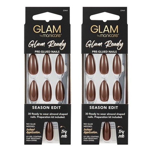 Glam by Manicare Glam Ready Pre-Glued Nails Season Edit 30 Pack x 6 Bundle of 2