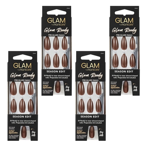 Glam by Manicare Glam Ready Pre-Glued Nails Season Edit 30 Pack x 6 Bundle of 4