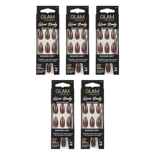 Glam by Manicare Glam Ready Pre-Glued Nails Season Edit 30 Pack x 6 Bundle of 5