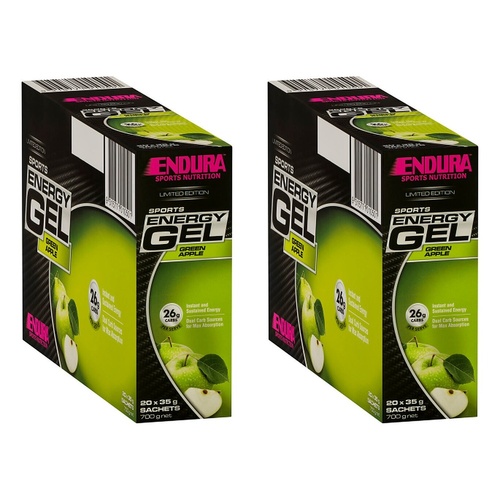 Endura Sports Energy Gel Sachets Green Apple 35g (Box of 20) Pack of 2