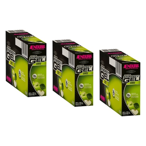 Endura Sports Energy Gel Sachets Green Apple 35g (Box of 20) Pack of 3