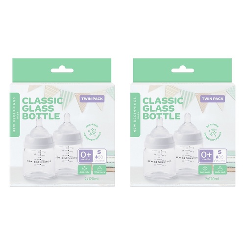 New Beginnings Classic Glass Bottle 120mL Twin Pack Bundle of 2