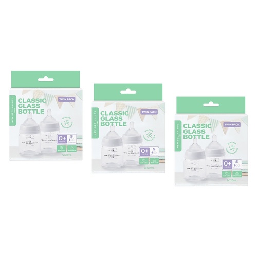 New Beginnings Classic Glass Bottle 120mL Twin Pack Bundle of 3