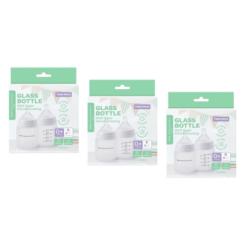 New Beginnings Glass Bottle with Outer Silicone 120mL Twin Pack Bundle of 3