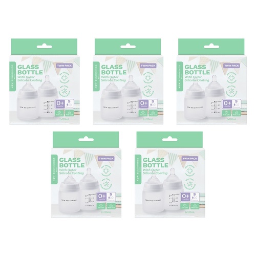 New Beginnings Glass Bottle with Outer Silicone 120mL Twin Pack Bundle of 5
