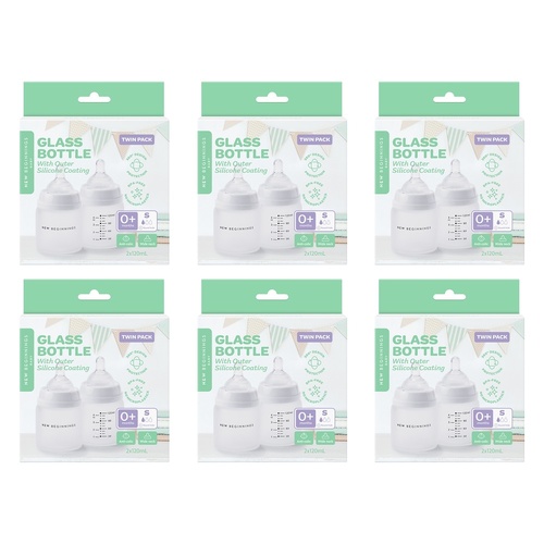 New Beginnings Glass Bottle with Outer Silicone 120mL Twin Pack Bundle of 6