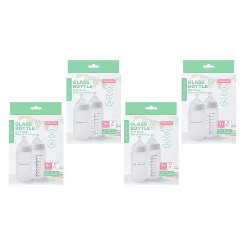 New Beginnings Glass Bottle with Outer Silicone 240mL Twin Pack Bundle of 4