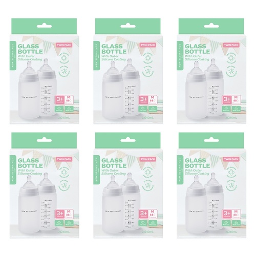 New Beginnings Glass Bottle with Outer Silicone 240mL Twin Pack Bundle of 6