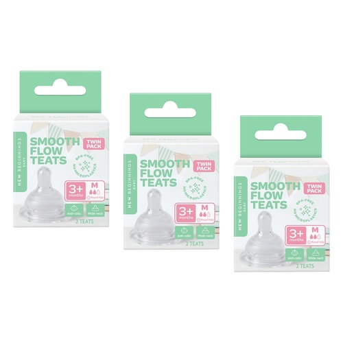 New Beginnings Silicone Teat Medium Twin Pack Bundle of 3