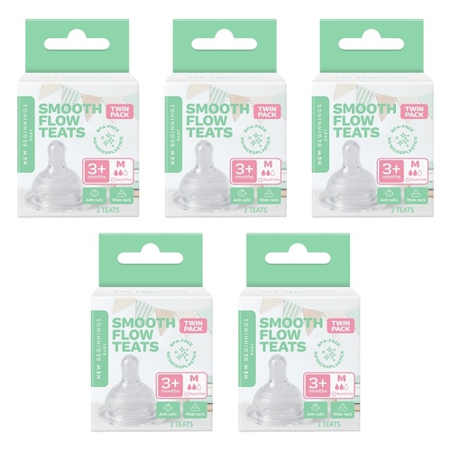 New Beginnings Silicone Teat Medium Twin Pack Bundle of 5