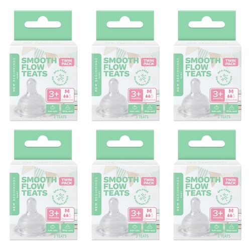 New Beginnings Silicone Teat Medium Twin Pack Bundle of 6
