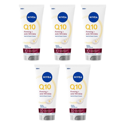 NIVEA Q10 Firming + Anti-Wrinkle Neck & Chest Cream 200mL Pack of 5