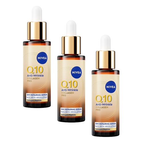 NIVEA Q10 Anti-Wrinkle Collagen Pro 3-in-1 Repairing Serum 30mL Pack of 3